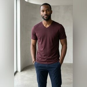 Robert Barakett Maroon V-Neck T-Shirt Size S
